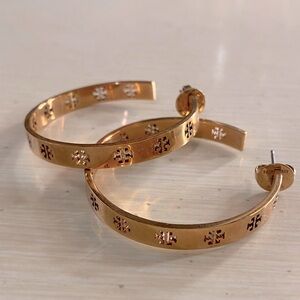 Tory Burch Logo Cut Out Hoops- Worn Once
